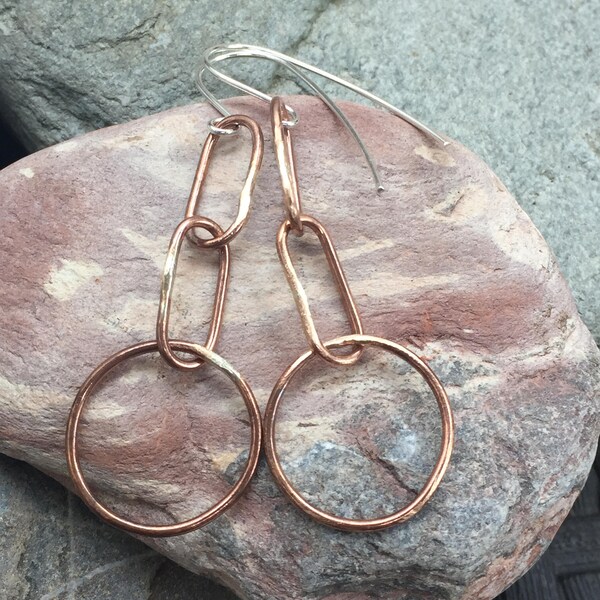 Bronze Ohrringe, Bronze Kette Creolen mit Sterlingsilber Ohrhaken. Bronze Jahrestagsgeschenk für Frau, Bronze Schmuck