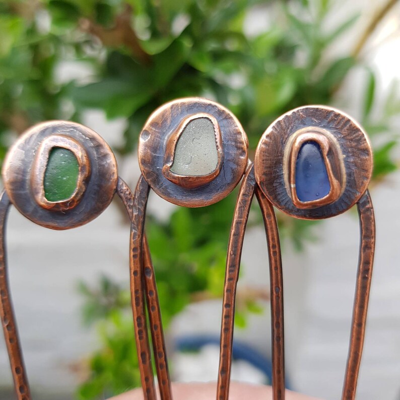 Sea Glass Hair Fork Pins Decorative Sea Glass And Copper Hair Etsy