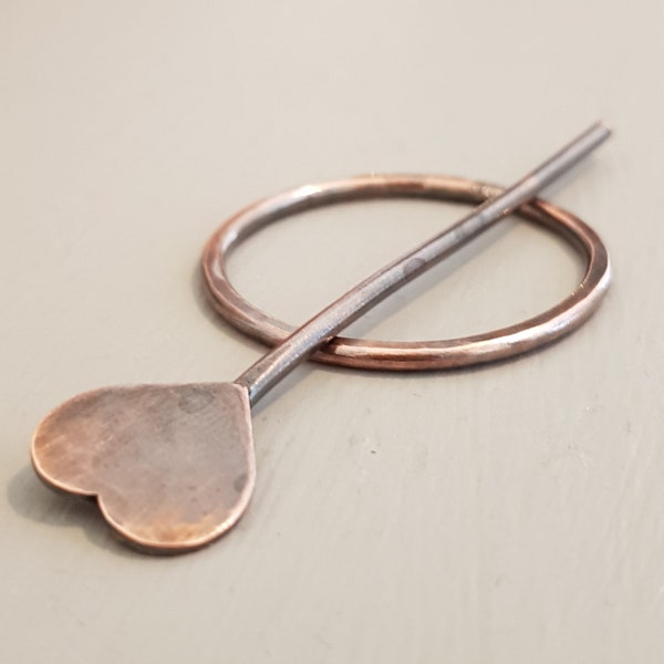 Koperen hart haar speld, Clip koperen omslagdoek vasthechten, hart haar Stick, rustieke koperen omslagdoek Pin, koperen Anniversary Gift,