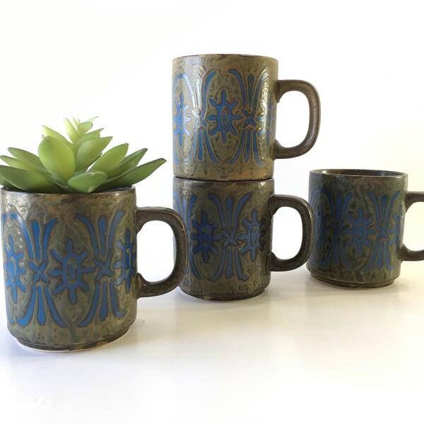 Vintage coffee cup coffee mug set vintage mid century modern decor modern ceramic mug gift ideas trend blue decor 