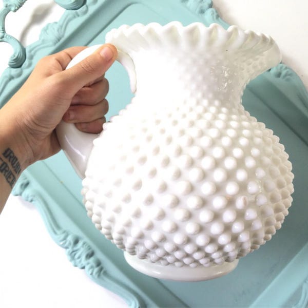 Vintage FENTON Milk Glass pitcher fenton HOBNAIL glass Vintage milk glass white dishes vintage wedding decor rare vintage fenton glassware