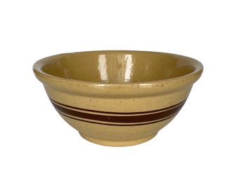 Vintage yellow ware bowl, stoneware brown band vintage mixing bowl, ironstone primitive bowl kitchen decor