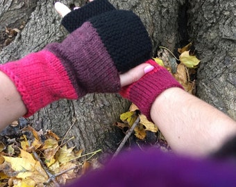 Guantes sin dedos tejidos a mano, guantes de par desiguales, calentadores de brazos de hilo hechos a mano únicos, regalos para clima frío para él o ella