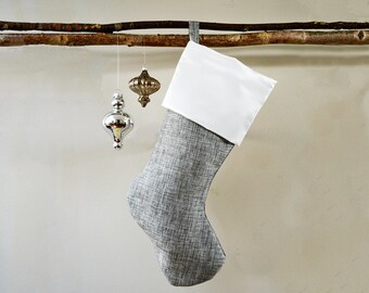 rustic metallic gray linen style christmas stocking white matte satin cuff soft white fur cuff - Etsy Christmas Stockings rustic metallic gray linen style christmas stocking white matte satin cuff soft white fur cuff - Etsy Christmas Stockings