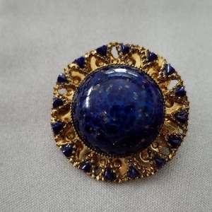 Gorgeous Blue Cabochon Lapis Brooch