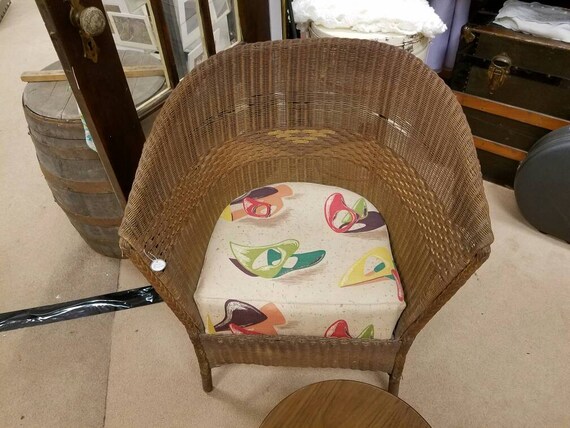 Vintage Wicker Patio Chair With Cushion Etsy