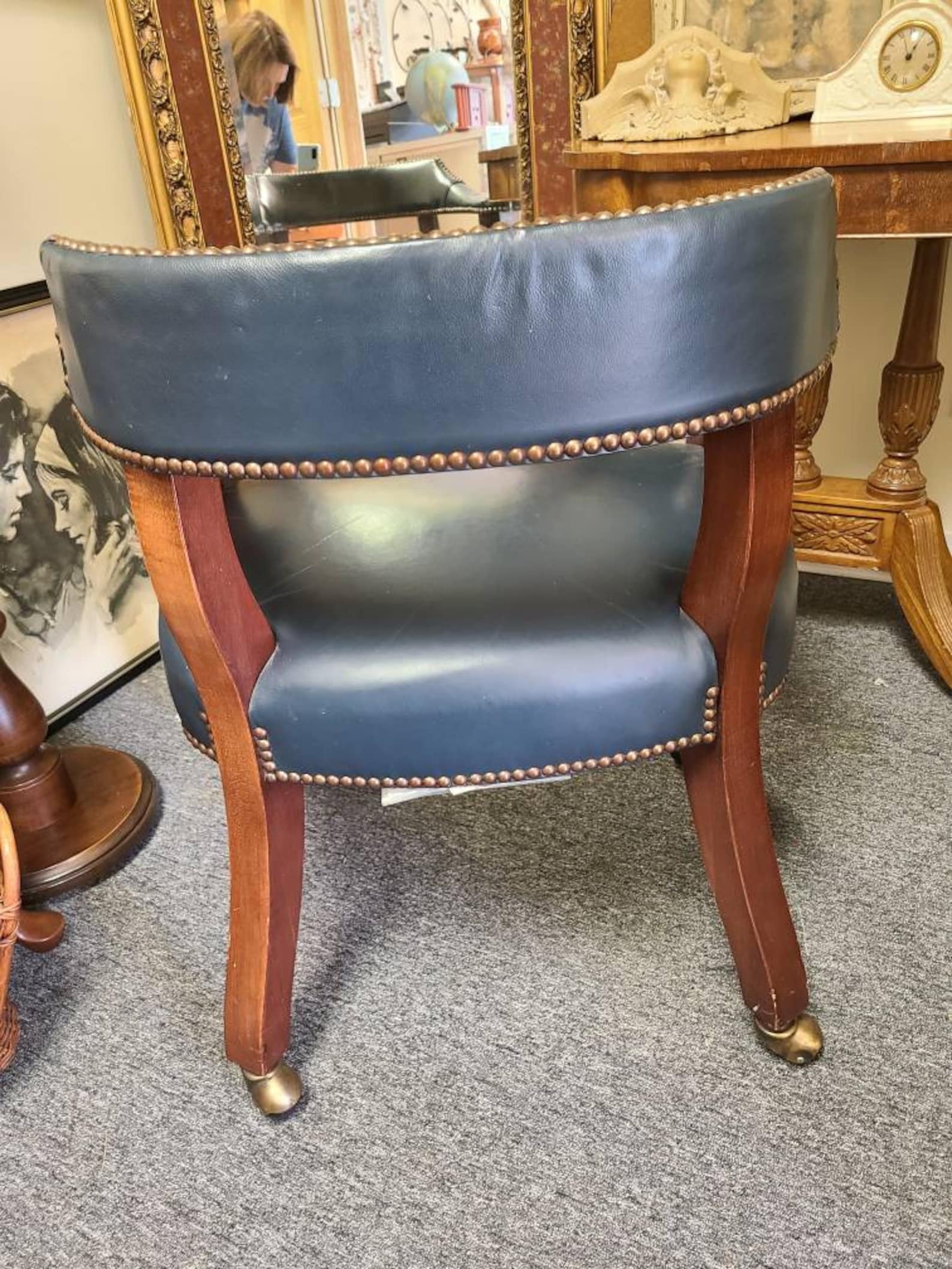 Vintage Navy Blue Leather Captain's Office Chair Local Etsy
