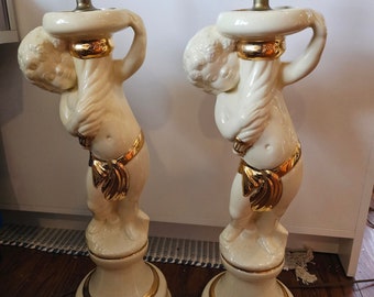 Cherub Porcelain Ceramic Table Lamps
