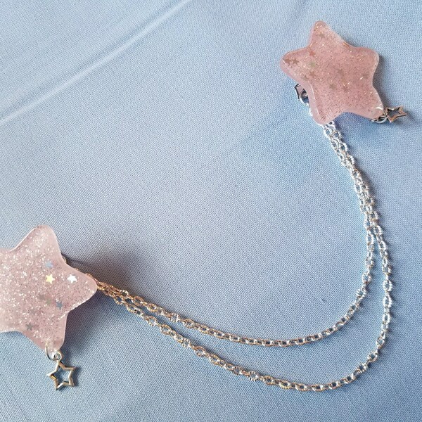 Dreamy Pastel Pink Glittery Star Chain Circlet Sweater Clip
