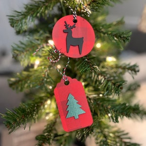 Weihnachtsgeschenkanhänger • Buffalo Plaid Geschenkanhänger • Rentieranhänger • Weihnachtsbaumanhänger • Rote Weihnachtsanhänger
