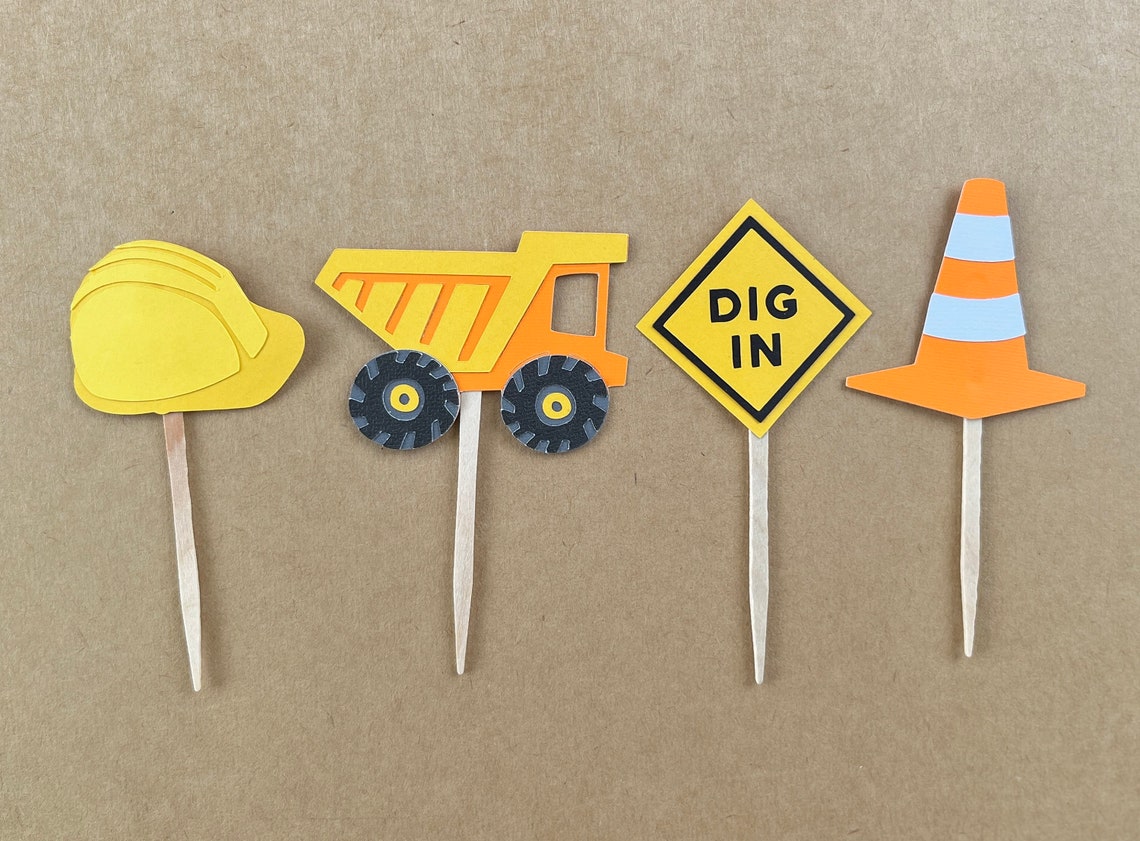 Construction Party Cupcake Toppers Construction Birthday Etsy