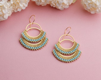 Turquoise Seed Bead Dangle Earrings: Bollywood-Inspired Jewelry