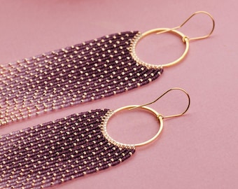 Gold Dust Pink and Violet Beaded Earrings: STARDUST - Cosmic Beauty of the Night Sky