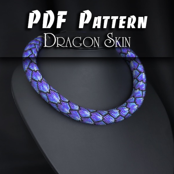 PDF Pattern for Dragon Necklace, DIY Seed Bead Crochet Art Project, Multicolour Handmade Beadwork, Rope Jewelry Beadweaving Crafter Gift