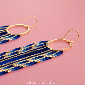 Blue Gradient Gold Beaded Earrings Ombre Long Fringe Light - Etsy