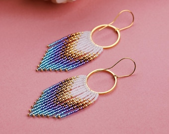 Boho Beaded Fringe Earrings Handmade Bead Earrings Statement Jewelry Short Dangle Earrings Gift For Her Bohemian Style Earrings For Women
