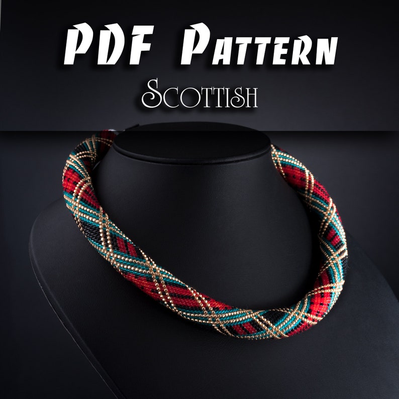 PDF Pattern for Necklace, DIY Seed Bead Crochet Art Project, Multicolour Handmade Beadwork Choker, Rope Jewelry Beadweaving Crafter Gift image 1