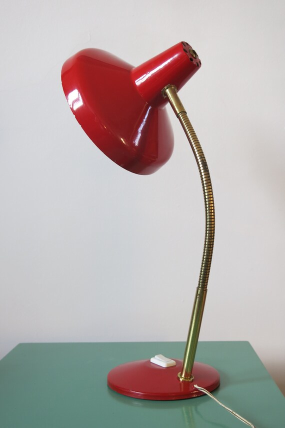 Vintage Mid Century French Red Desk Lamp Etsy
