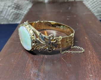 Whiting /& Davis Gold Tone Hinged Bracelet Gold Tone Porcelain Inlay