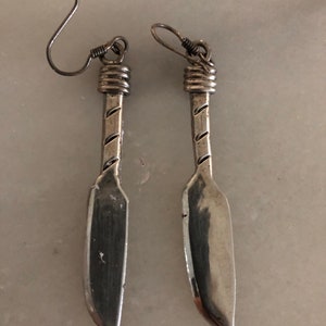 FREE SHIPPING-Sterling Mexican Silver-Dagger-Knife pierced dangle earrings-925-