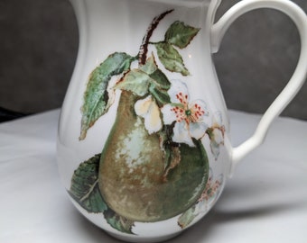 FREE SHIPPING- Lenox Spring Harvest Porcelain Creamer Pitcher with Full Color Pear Design.