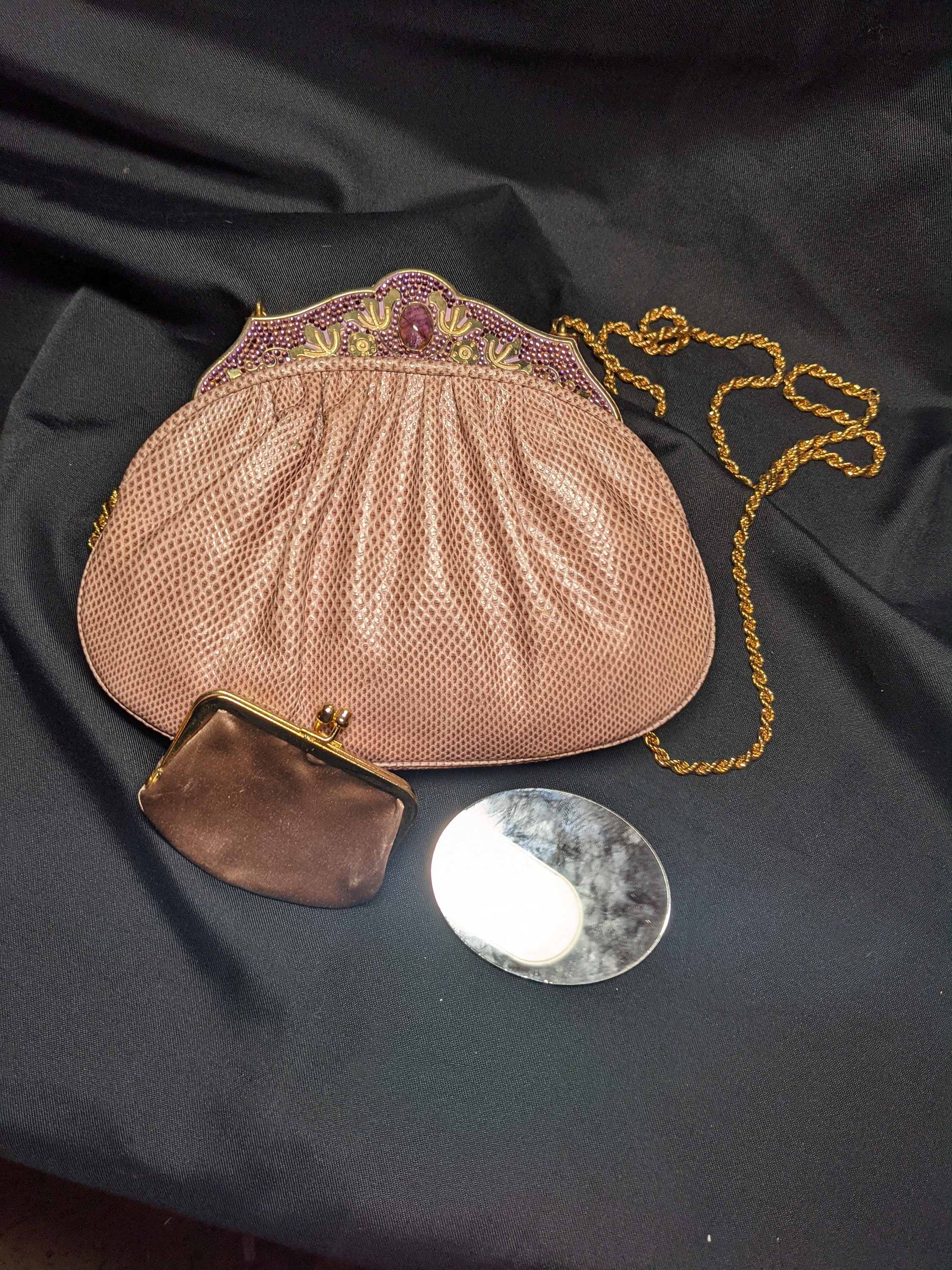 FREE SHIPPING -vintage Judith Leiber Clutch Handbag. Mauve