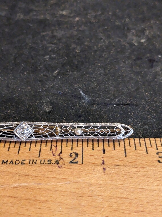 FREE SHIPPING- Antique 14k White Gold Bar Brooch … - image 2