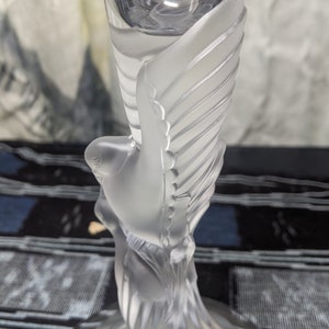 FREE SHIPPING-Crystal Vase. Flared Lip. Igor Carl Faberge Kissing Doves. Clear Glass Bowl with Satin Glass Kissing Doves circling the stem.