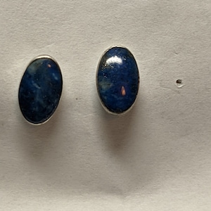 FREE SHIPPING- Vintage Sterling Silver Stud Earrings with Blue Lapis Lazuli Stones. 3/8&quot; For Pierced Ears