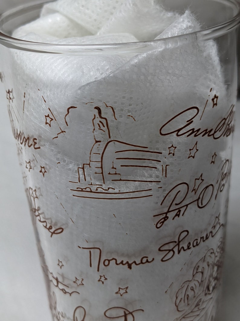 See Item Description FREE SHIPPING #6:Brown Design.Vintage Rare Libbey Glass Tumbler with Autographs of Hollywood Icons /& Iconic Landmarks
