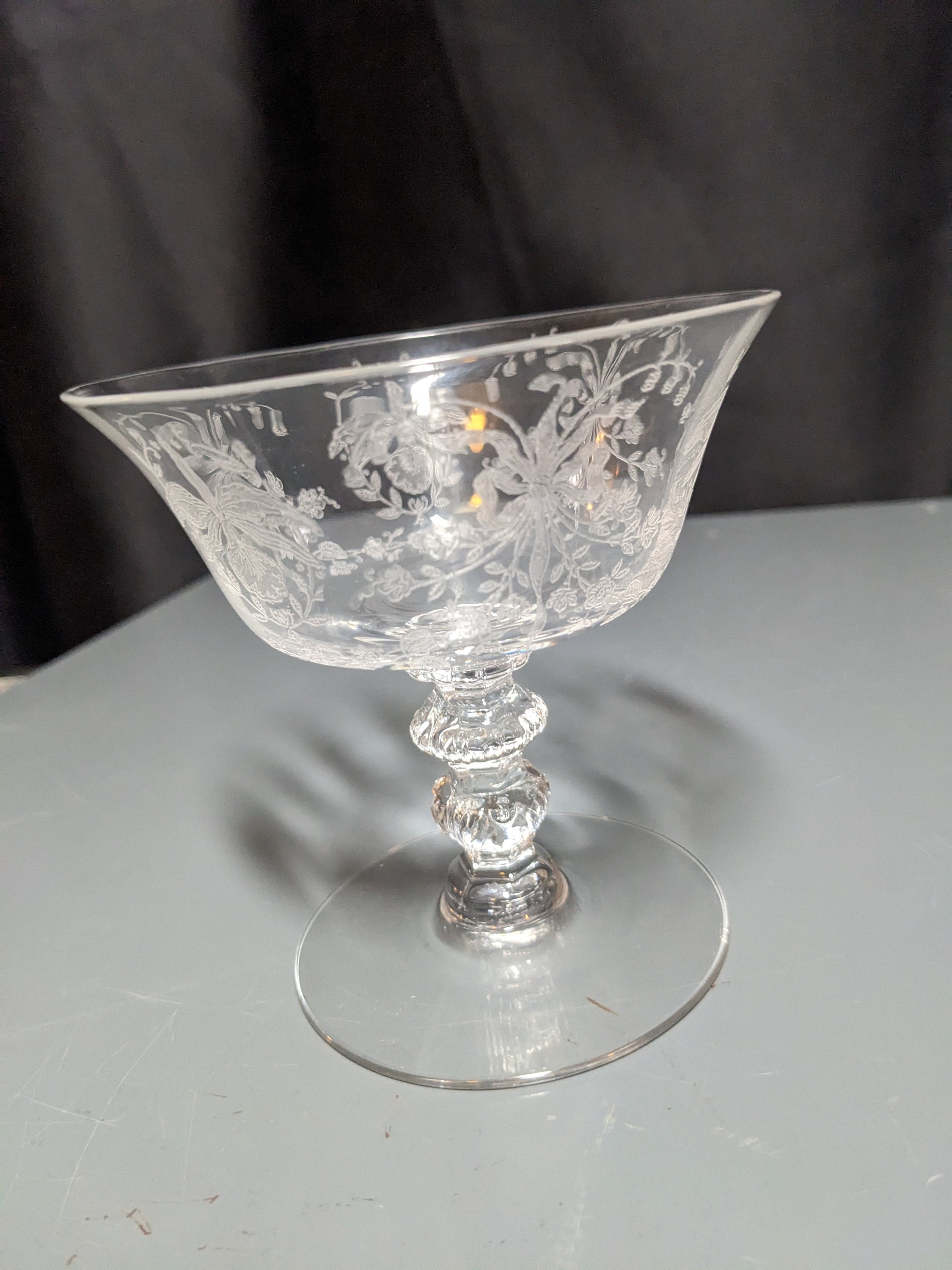 ヘイシー社　Heisey Orchid オーキッド　ボウルとグラス　エレガント FREE SHIPPING- Vintage Heisey Elegant Depression Glass Low Sherbet