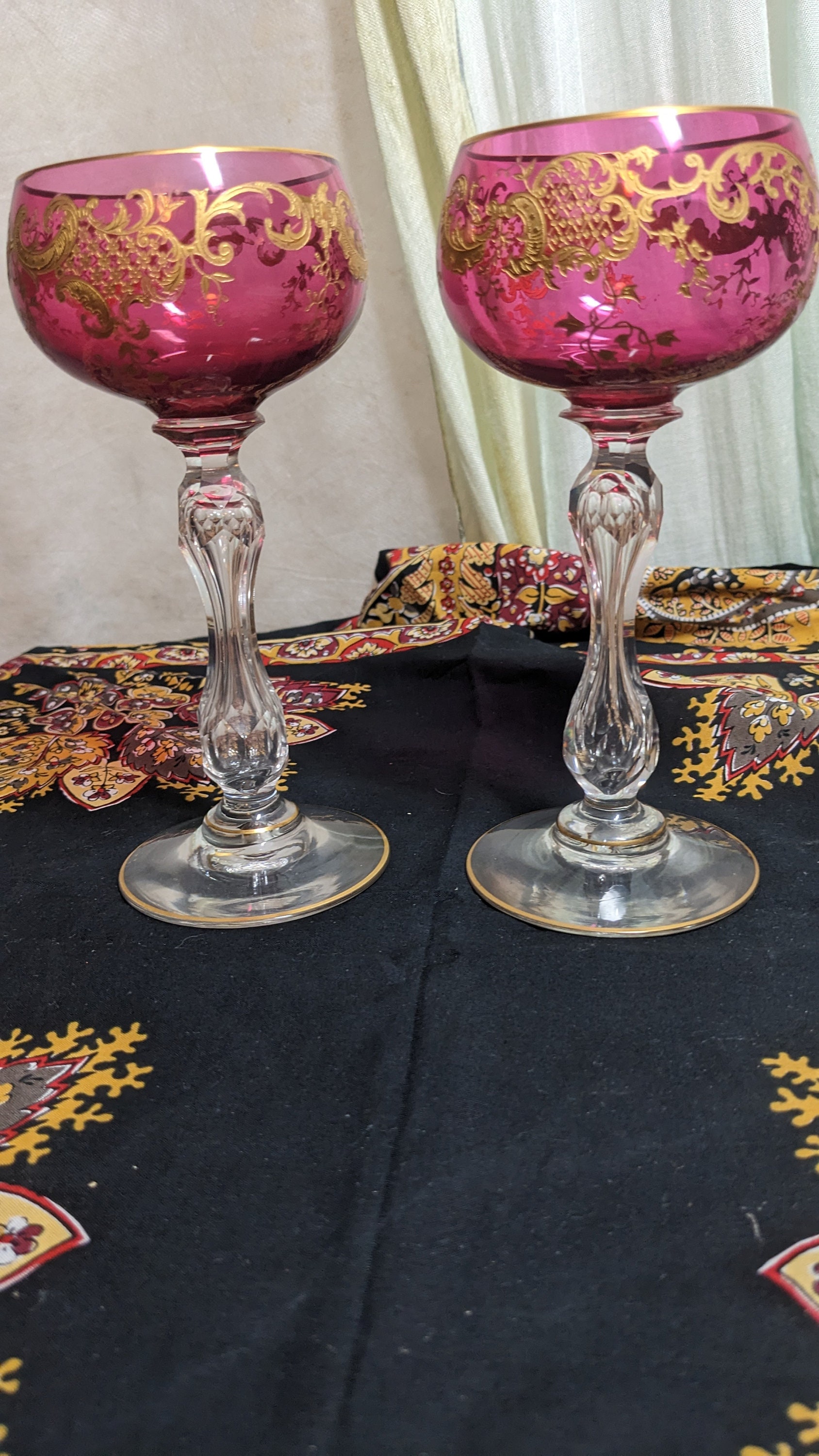 Vintage Cranberry Stain Tulip Wine Glasses Set Of 6 Holiday Wine Glasses