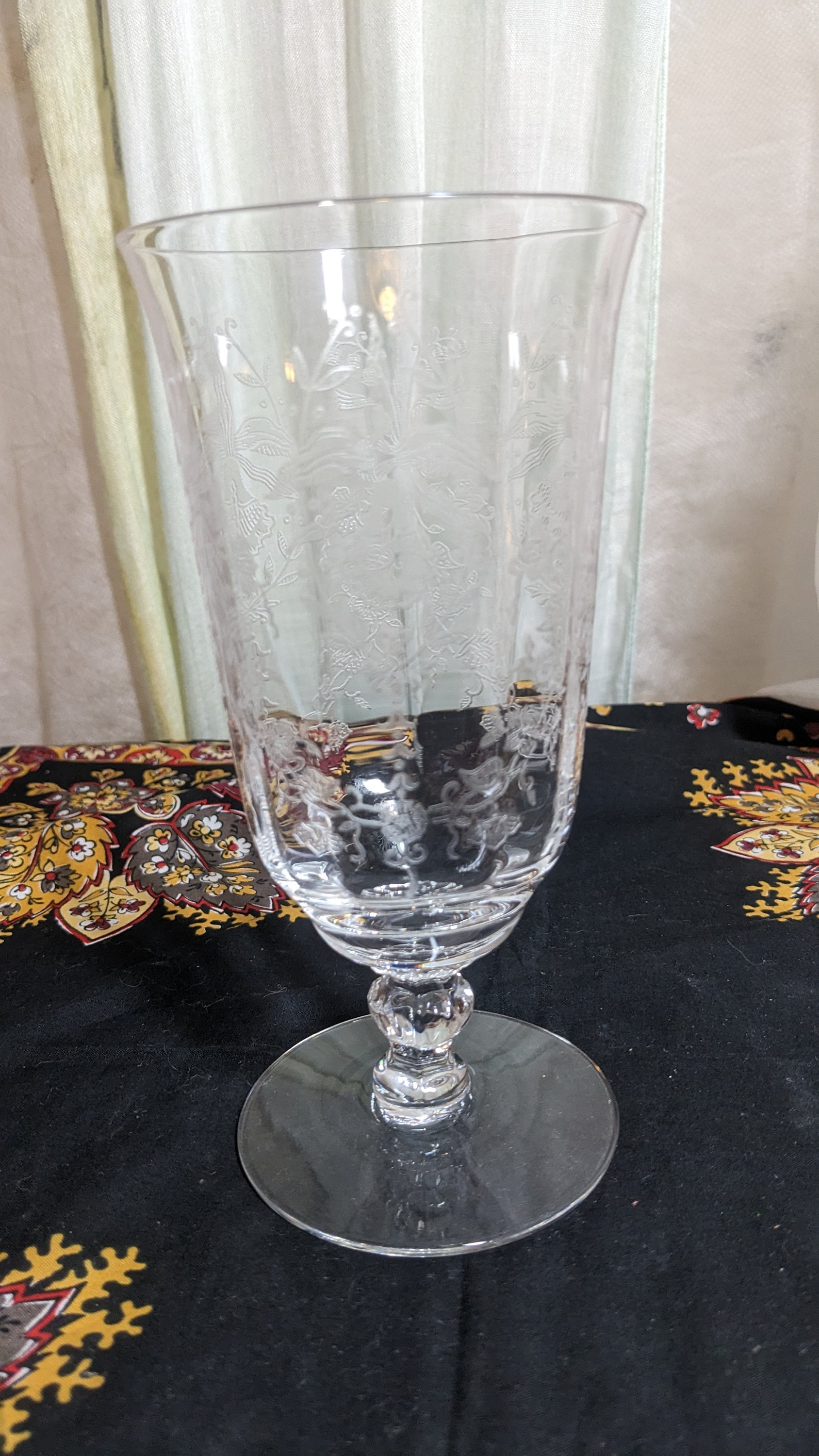 Vintage Needle Etched Optic Crystal Cocktail Ice Tea Glasses, Set