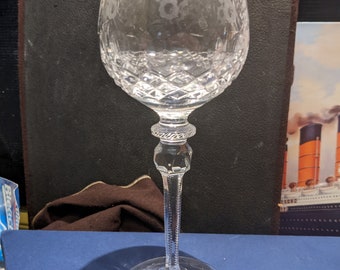 FREE SHIPPING-Vintage Unsigned Rogaska Gallia Wine Hock Stemmed Glass with Patterned Foot. Balloon Style Bowl. See Below for important info.