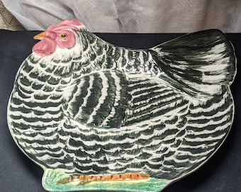 FREE SHIPPING- Vintage Hand Painted, Ceramic Chicken Shaped Platter. Los Angeles Potteries Incised on Back. See Item Description