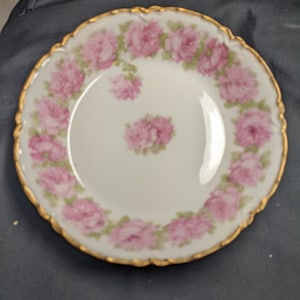 FREE SHIPPING-Antique Haviland Limoges Fine Bone China. Coupe Soup Bowl. Schleiger-55 Pink Drop Roses w/Gold Border . See Item Desc.