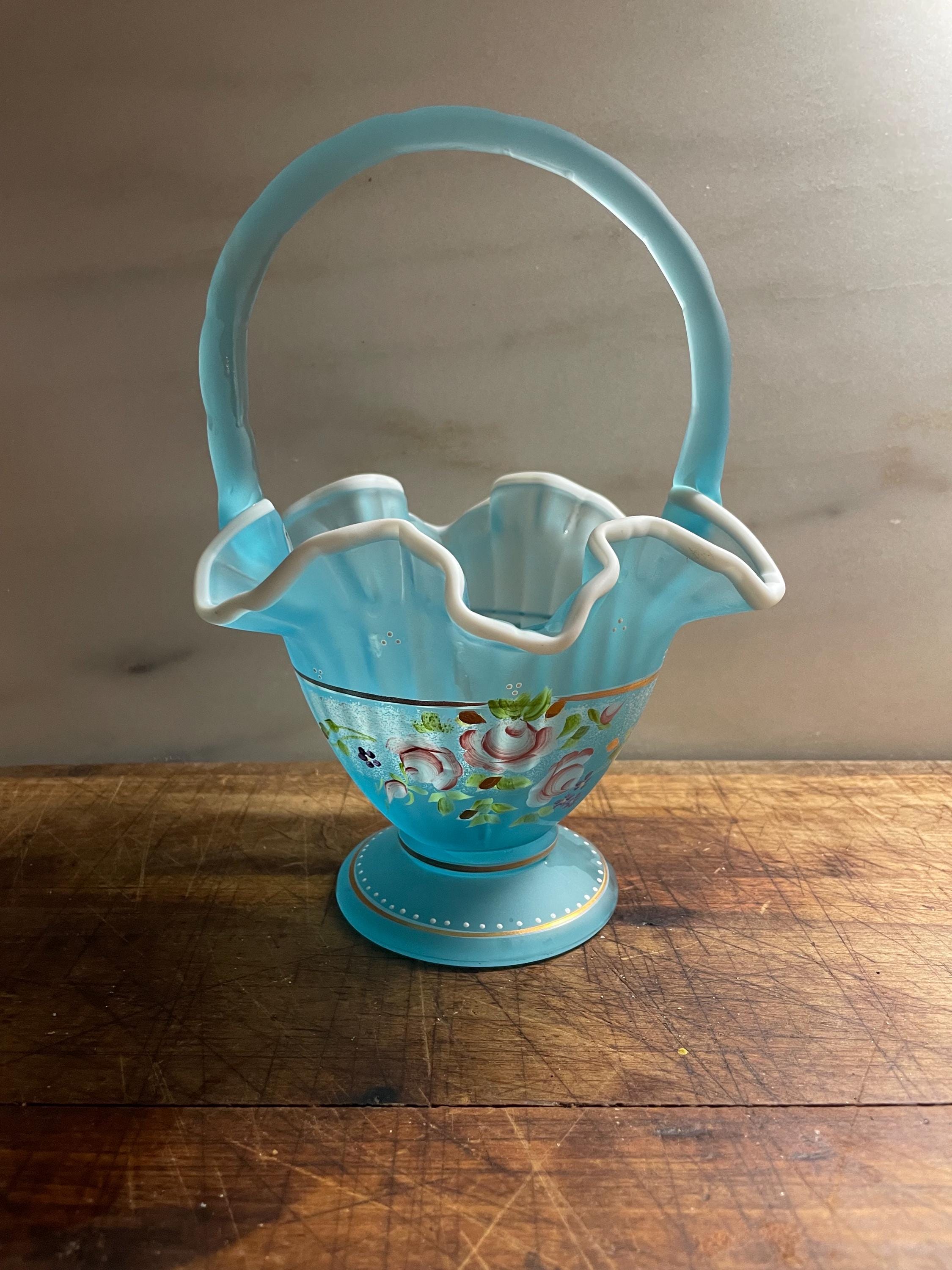 Fenton-satin Blue-hand Painted Artist Signed Basket - Etsy