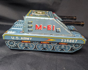 MF721 LIGHT TANK ARMY TIN TOY FRICTION POWERED VINTAGE REPRODUCTION 
