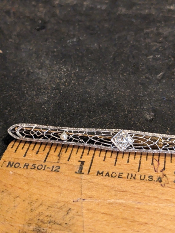 FREE SHIPPING- Antique 14k White Gold Bar Brooch … - image 3