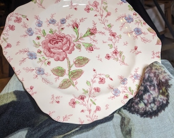 FREE SHIPPING- Vintage Johnson Bros. Earthenware  Square Salad Plate Rose Chintz Pattern. See Below for Back Stamp Details.