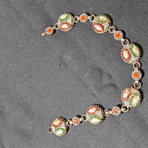 FREE SHIPPING- Antique Victorian Style Micro Mosaic Link Bracelet. 7&quot; Long