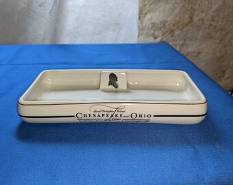 FREE SHIPPING-  Vintage White Buffalo China Ceramic Ashtray from Chesapeake & Ohio Rail Lines.  See Item Description!