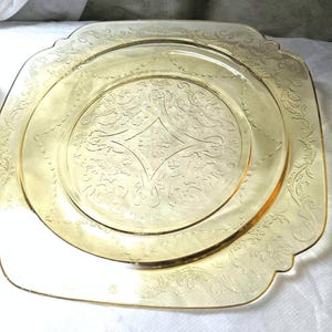 FREE SHIPPING- Vintage Amber Elegant Depression Glass- Madrid by Federal Glass 9&quot;d Plate with Squared Rim. See Item Description!