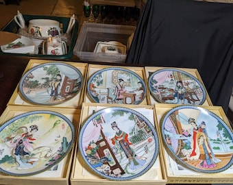 FREE SHIPPING- Vintage set of 6- Porcelain "Beauties of the Red Mansion" Collector's Plates in Original Boxes with C.O.A. & Info