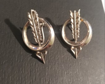 FREE SHIPPING- Vintage Sterling Silver Screw-Back Earrings (Non-Pierced) Ringed Arrows. Stamped "Bond Boy" and "Sterling" on Back
