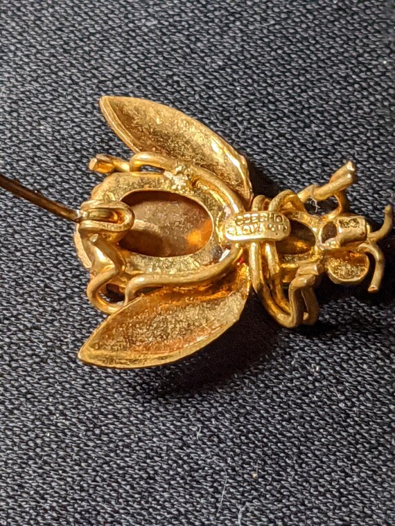 FREE SHIPPING- Gold Toned Bee Brooch Pin. Czechos… - image 3