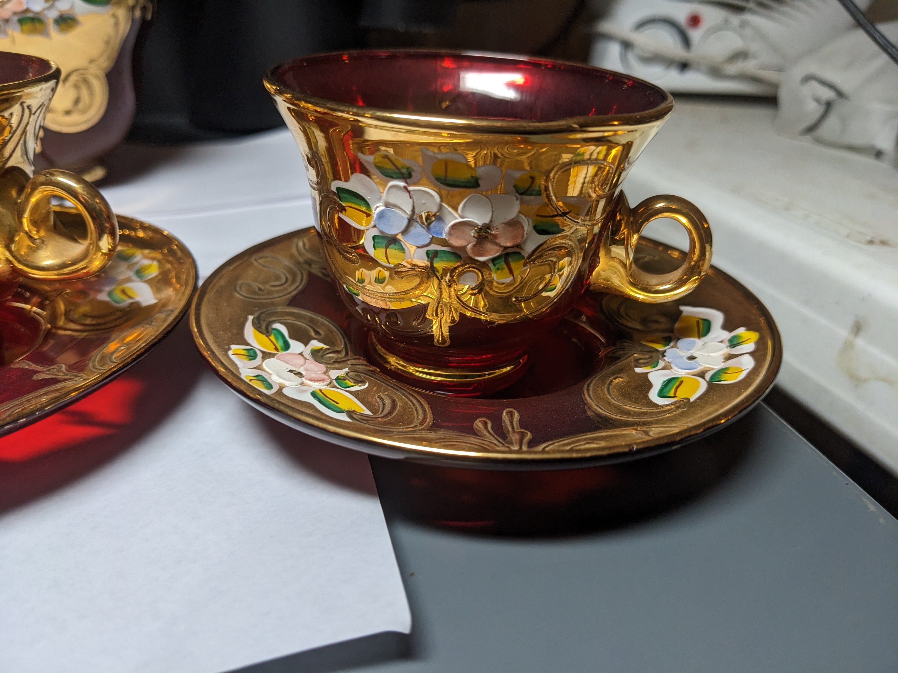 MURANO　 イタリア製 ティーセット FREE SHIPPING- 15 Piece Set - Vintage Murano Venezia