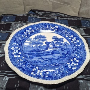 FREE SHIPPING-Vintage Copeland Spode Earthenware Dinner Plate with Blue Spode's Tower design.   See Below for more