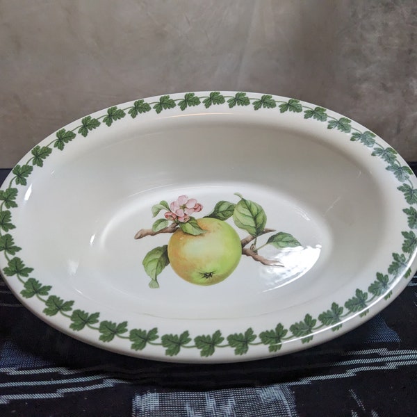 FREE SHIPPING- Vintage Ceramic Portmeirion Fire & Ice Ceramic Individual Oval Baker Dish with Leafy Border + Apple Harvest Design. See Below