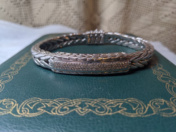 Vintage 925 Sterling Silver John Hardy Braided Cable Bracelet With Paved Real Diamond Encrusted Bar. Beautiful Etsy Canada